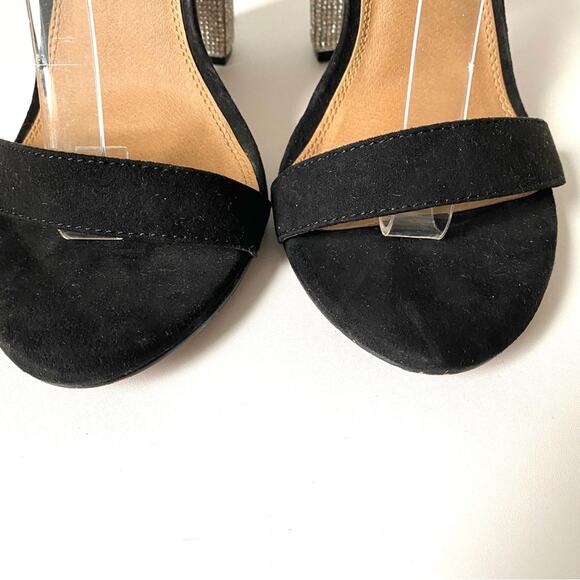 ASOS Design Hot Step Embellished Rhinestone Block Heel Black Sandals size 5 - Picture 8 of 13